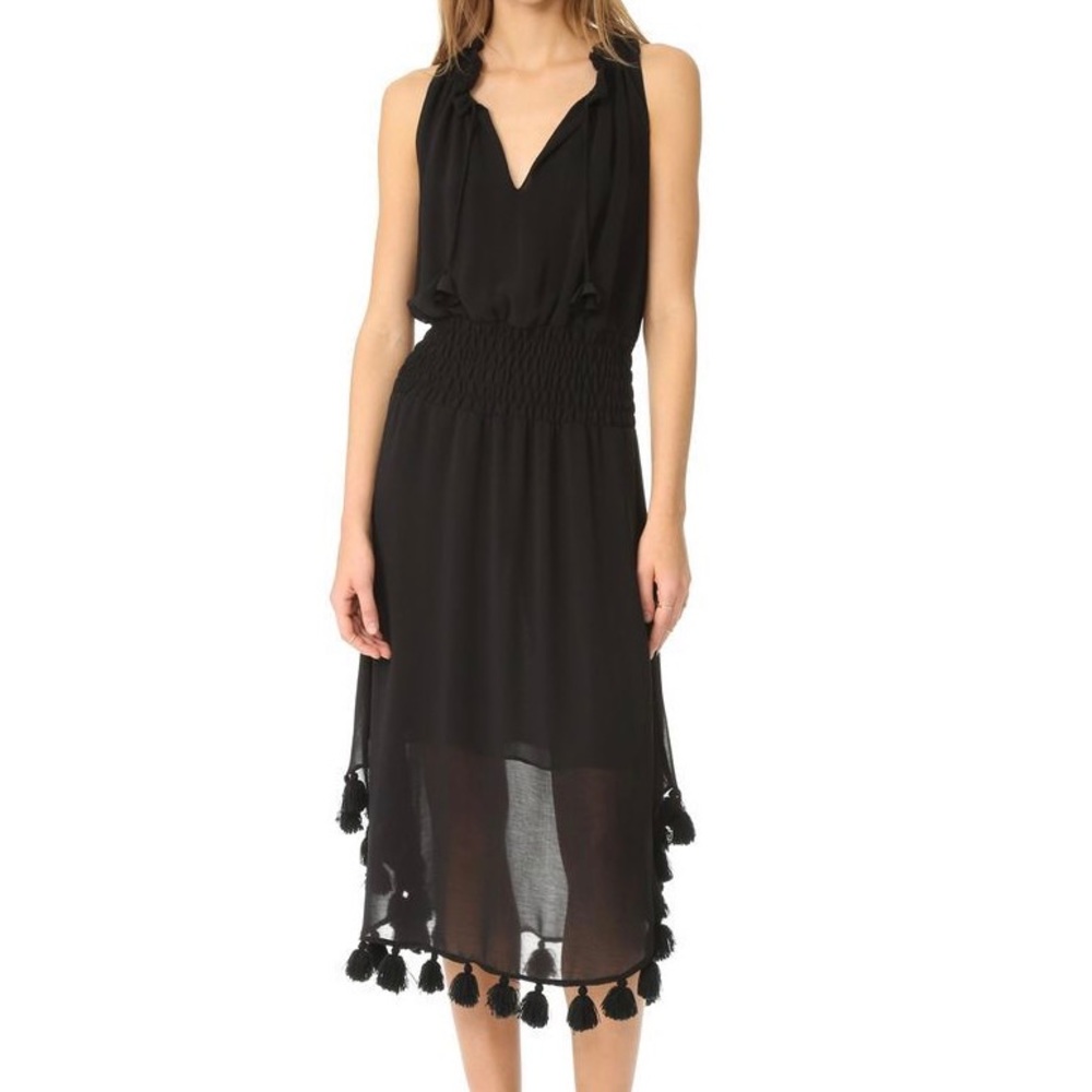 MISA black Pom Pom hem Athena maxi midi dress